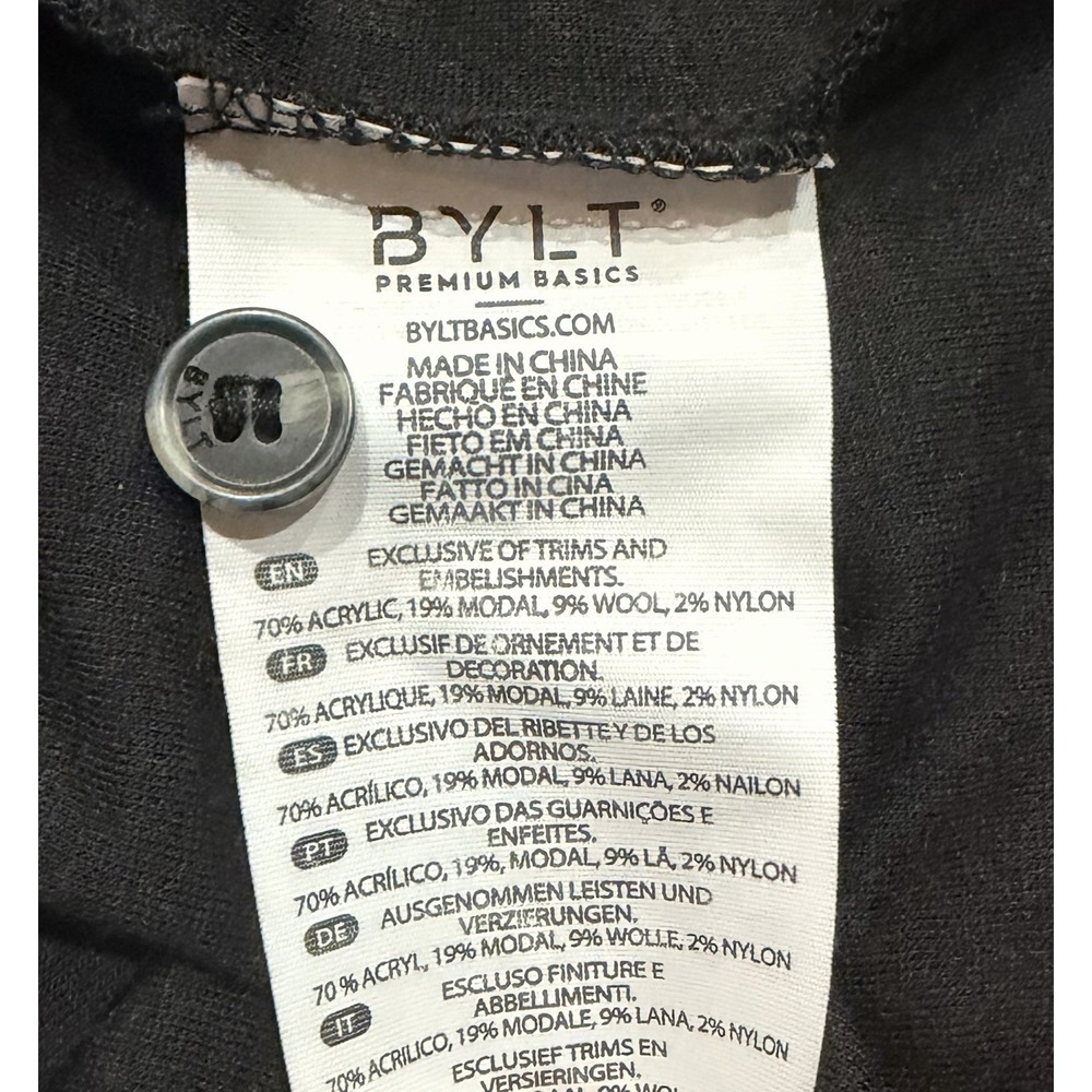 BYLT Premium Basics Lux Long Sleeve Polo Shirt Mens S Black 3-Button Casual - Picture 5 of 6